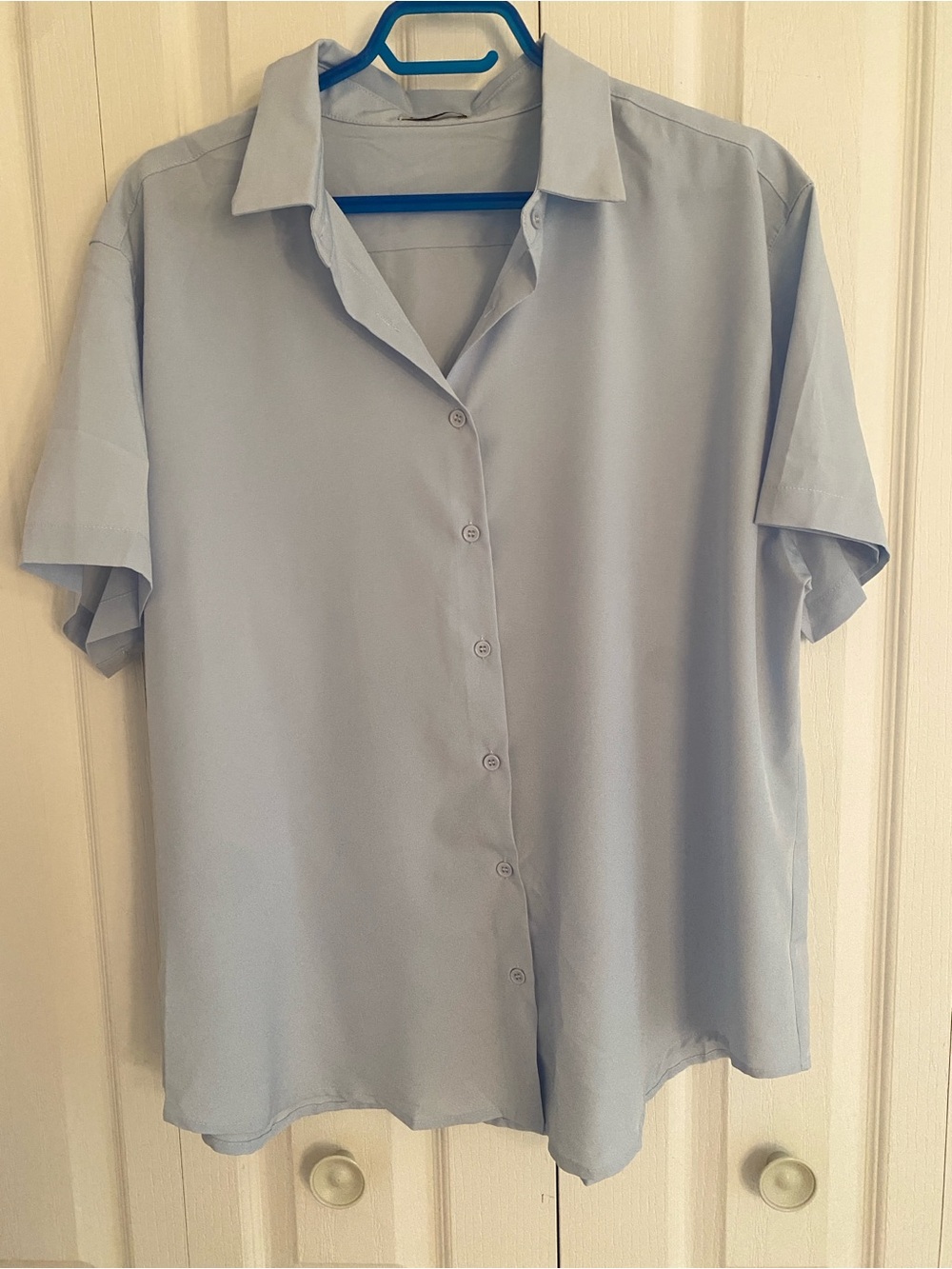 Light Blue Short-Sleeve Button Front Blouse